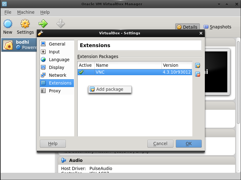 Virtual Box Add Package